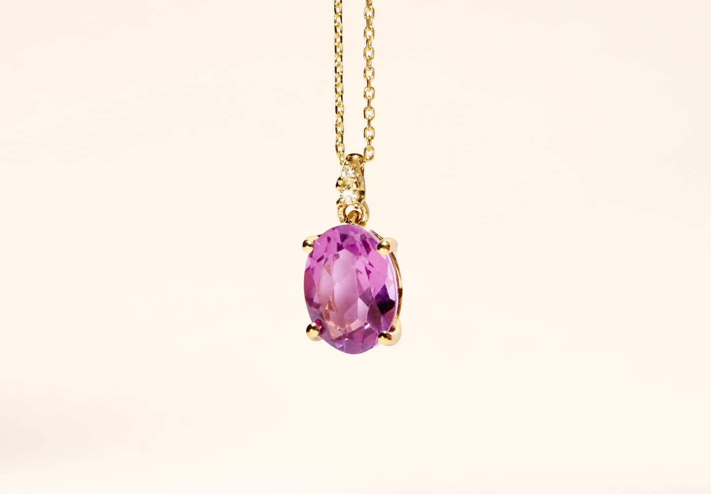 Collana in oro rosa con pendente con ametiste e diamanti ct. 0,25